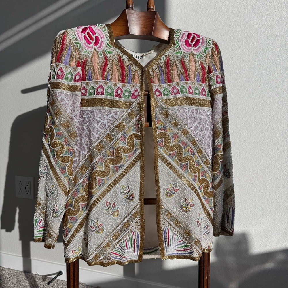 Vintage SweeLo 100% Silk Fully Beaded Embroidered Jacket – Size M (8-10)